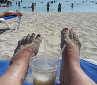 Enjoying a drink on the beach!