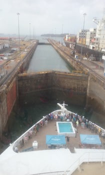 Going through the locks entering the Panama Canal.