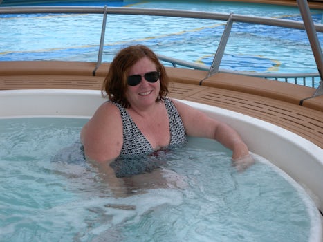 Linda enjoying the hot tub