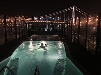 Watching the illumination cruise in Budapest from the heated rooftop pool