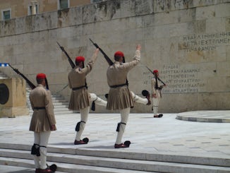Changing of the guard at the tomb of the unknown soldier in Athens.