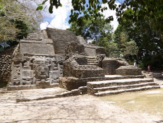 Mask Temple at Lamanai Mayan ruins in Belize