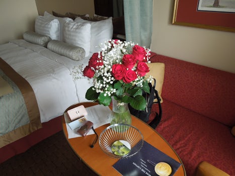 Our cabin, with embarkation roses for my wife