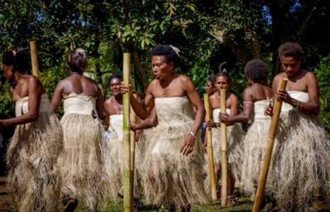 Picture at Vanuatu with the ekasup village ladies dancing