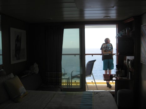 View from in room, out to balcony as we circle Bermuda to arrive in port.
