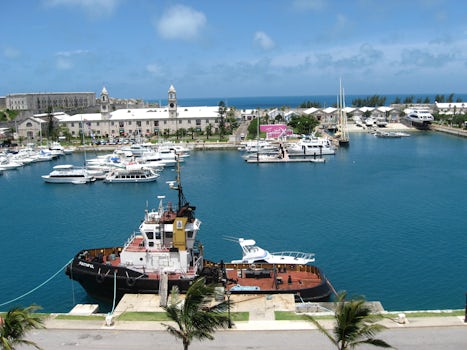 View of Royal Naval Dockyard in Bermuda from our balcony, NCL Dawn 10526