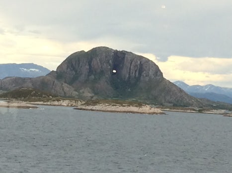 Torghatten mountain, near Bronnoysund, as viewed from the ship.  We hiked u