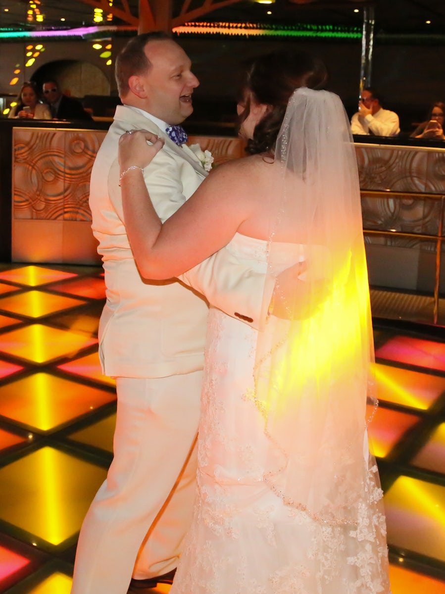 Our first dance during the reception in the night club area of the ship
