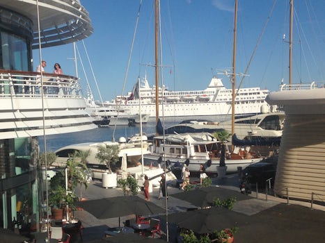Docked right inside Monaco Marina with all the super yachts!