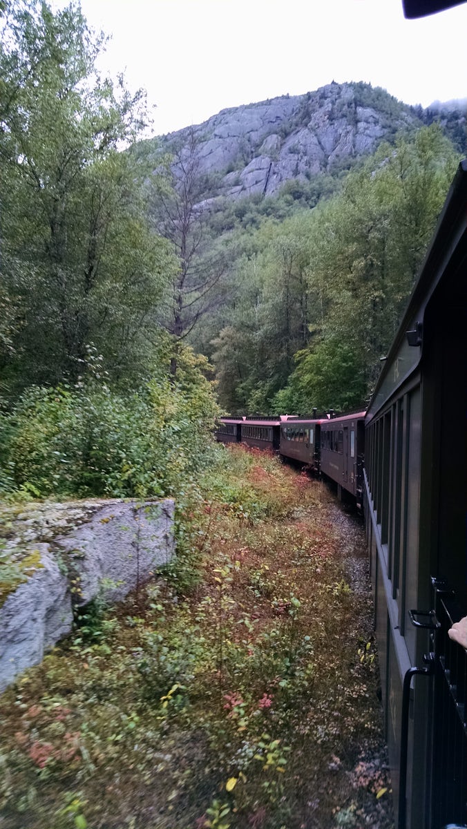 White Pass train in Skagway, AK. Gorgeous scenery, interesting narrative from the tour guides, and not a bad seat on the train. My suggestion is to save yourself some money and keep your kids at camp carnival for this excursion.