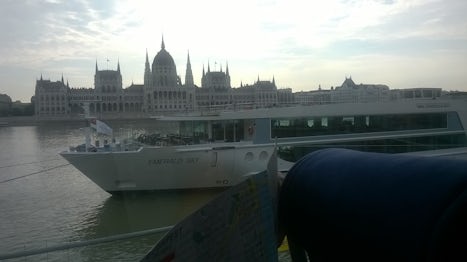 The Emerald Sky moored in Budapest