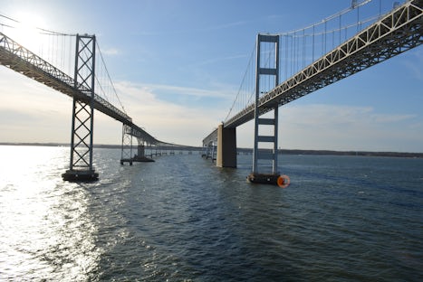 In between the two spans of the Chesapeake bay Bridge
