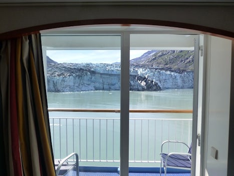 Cabin view of a glacier bay.