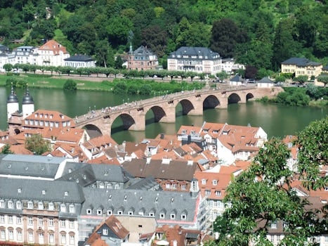 The Old Bridge in Heidelberg crosses the Rhine River. Photo was taken from