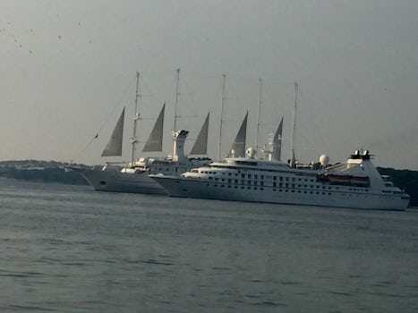 The Windsurf behind her sister ship the Star Pride in a rare meeting in por