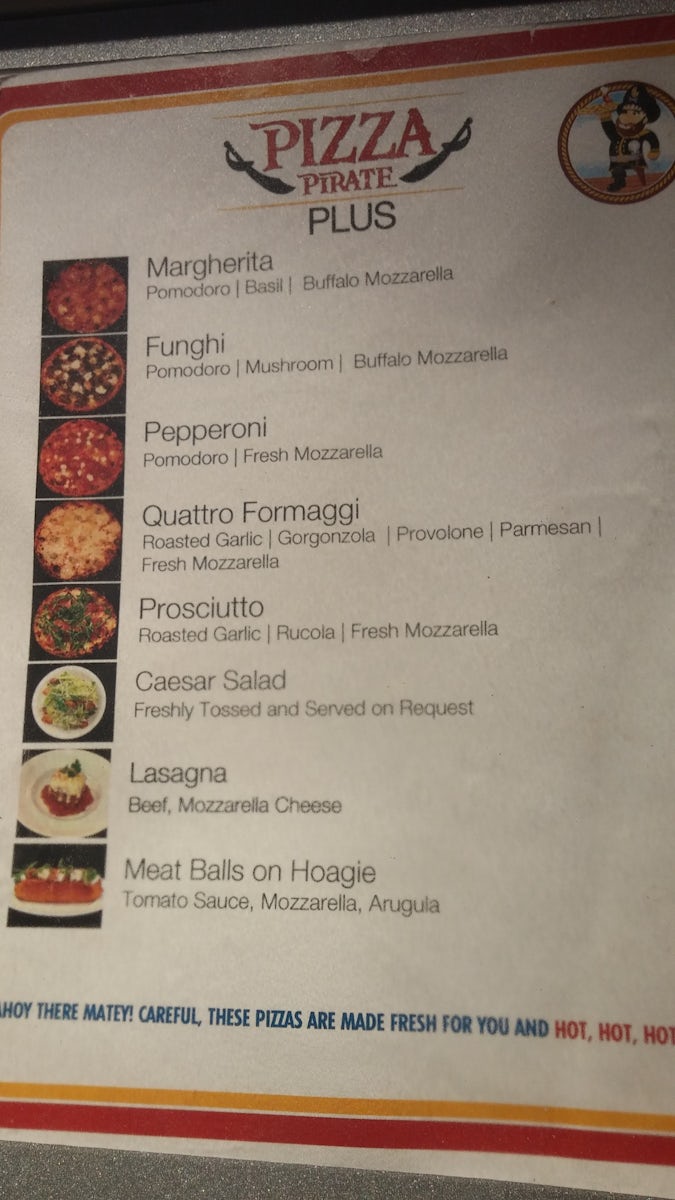 Extended Pizza Pirate "Plus" menu from 11 pm to 1 am, with lasagna