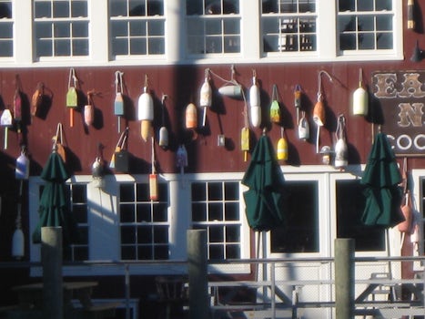 Bar Harbor - building decorated with lobster pot bouys