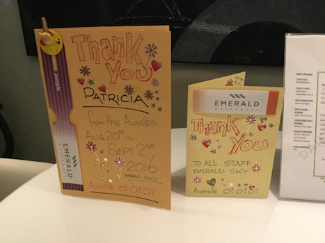 Thank You so Much cards presented to the staff, end of cruise.