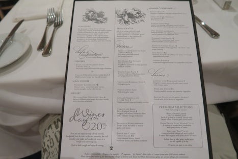 A typical Menu Onboard an RCl Cruise