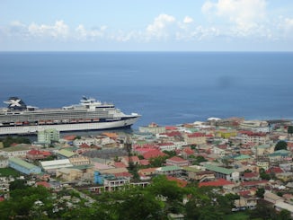 Ship in the harbor from the top of Dominica