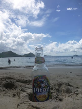 Local brew at the beach in St. Lucia.  Please note, the beach vendors on th