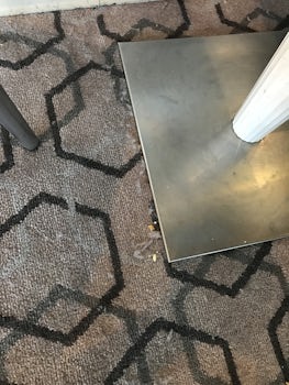 The entire buffet floor around just about every table looked like this. I get that food remains sometimes get on the floor and cannot be cleaned right away. Dust like this takes time to accumulate and was never cleaned.