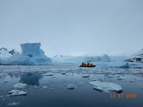 Ocean Endeavour dwarfed by the Antarctic landscape!