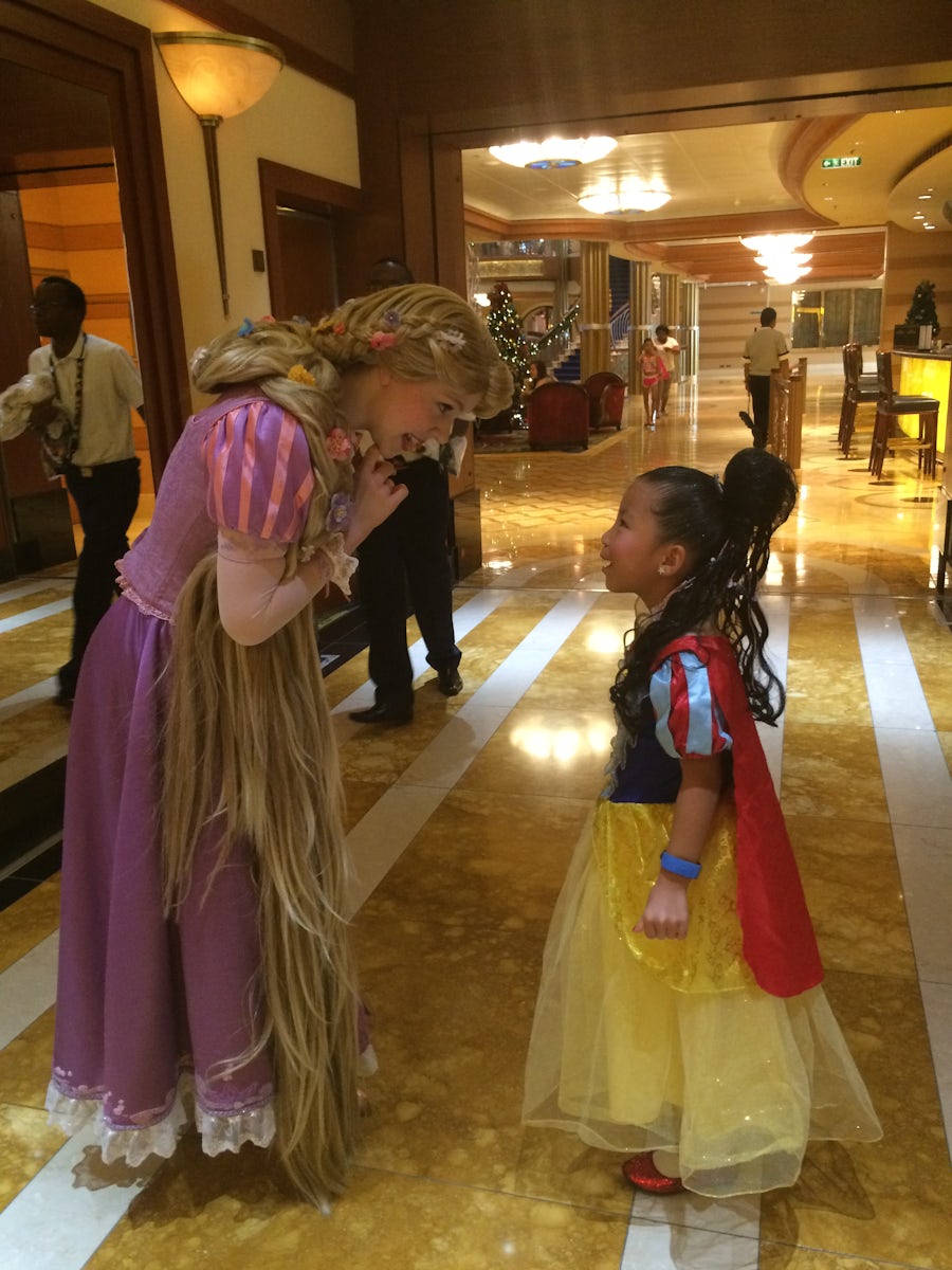 My daughter ran into Rapunzel while walking around the ship.  She stopped and spoke to her for quite a while.