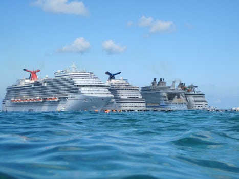a view of 4 ships from the water while snorkeling