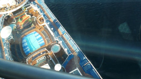 The ship, decks 14 and 15, picture taken from the the North Star. The yello