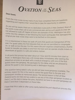 Letter from ship about getting off in NZ ports.