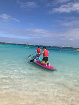Paddle boarding on coco cay