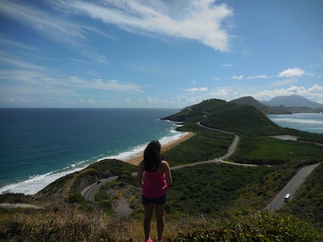 Breathtaking panorama of St. Kitts Island seen from high in the hills at a