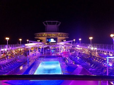 pool deck at night