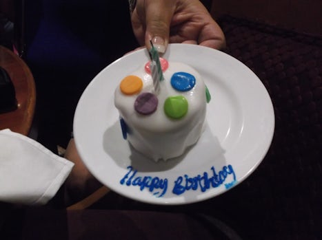 wife;s birthday cake on board ship last night at sea