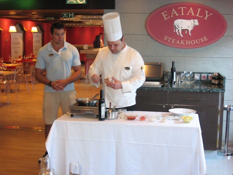 Italian cooking demonstration in Eataly Restaurant.