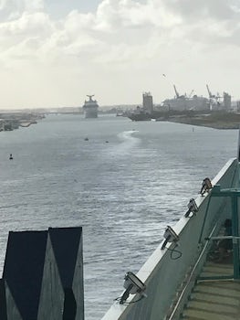 Departing Port Canaveral.  Carnival Sunshine following us out.