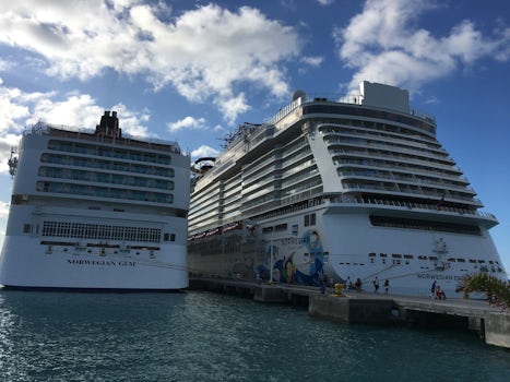 you can compare these two NCL ships, with the larger Escape on the right an