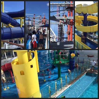 Water slides, rope course and kids pool area