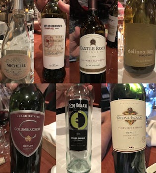 Some of the excellent wines we chose for the cruise; we purchased a wine pa