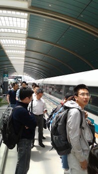 Boarding the MagLev Training in Shanghai.  Is 460 kilometers per hour reall