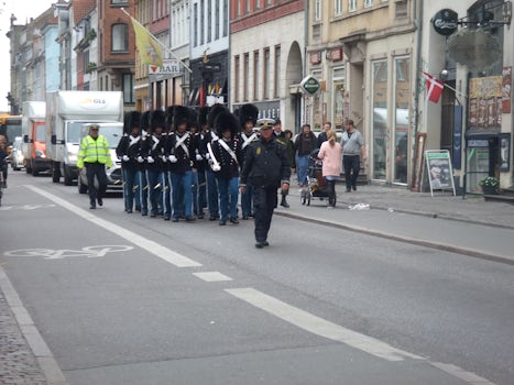 Royal Danish Guard marching up the street.