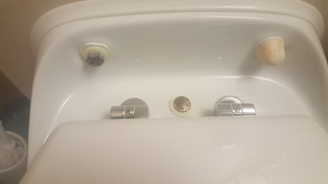 Dirty Toilet with no caps - rusted