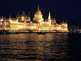 Budapest Parliament Building during evening cruise.