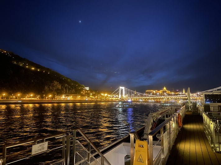 Nighttime Danube cruise, departing Budapest