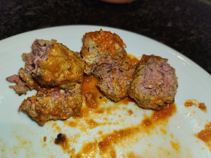 Undercooked meatballs from the Lido.  This is unsafe, and the senior staff didn't bother to remove the tray from the buffet. 