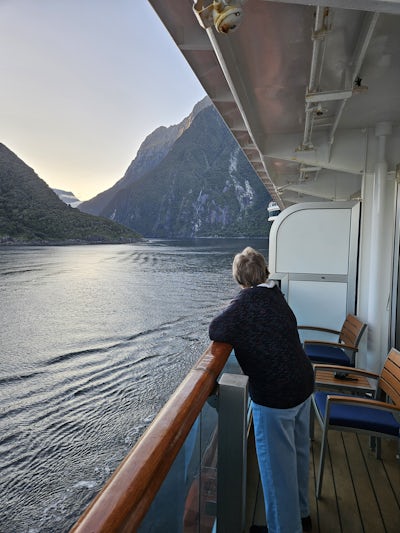 Penthouse Suite Balcony approaching entry to Milford sound NZ