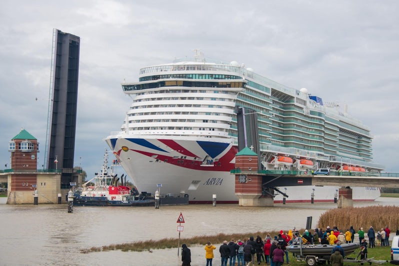 P&O Cruises new ship Arvia leaves the Meyer Werft shipyard in Papenburg