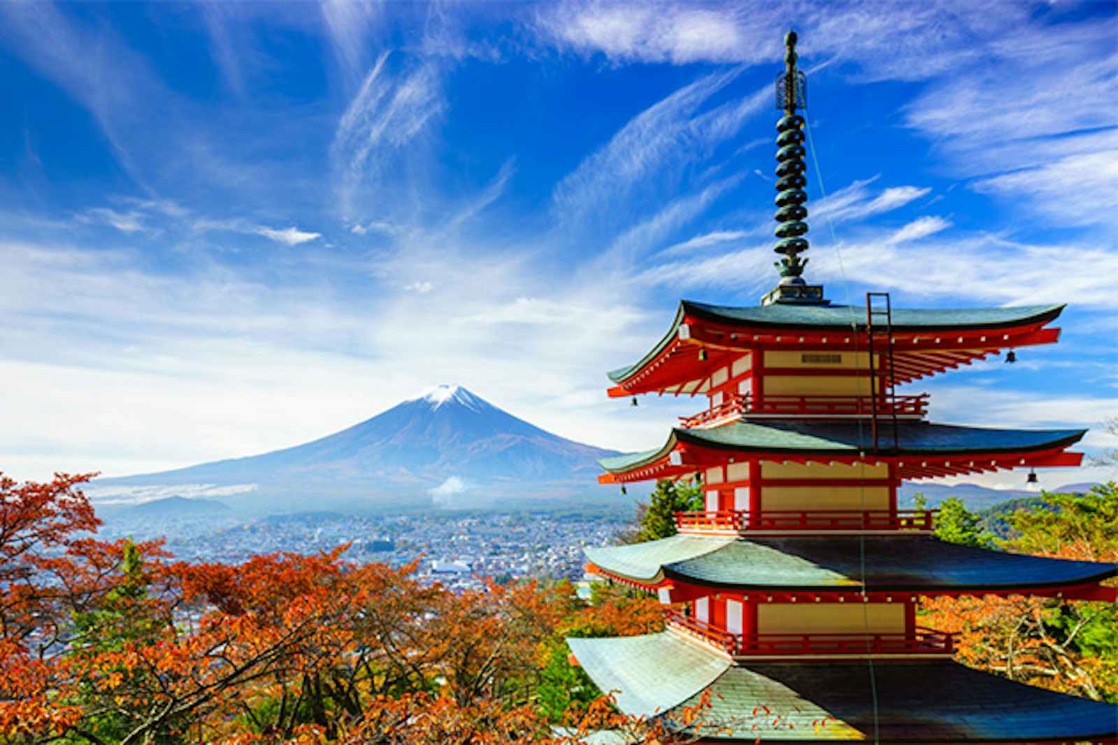 Mount Fuji and a temple