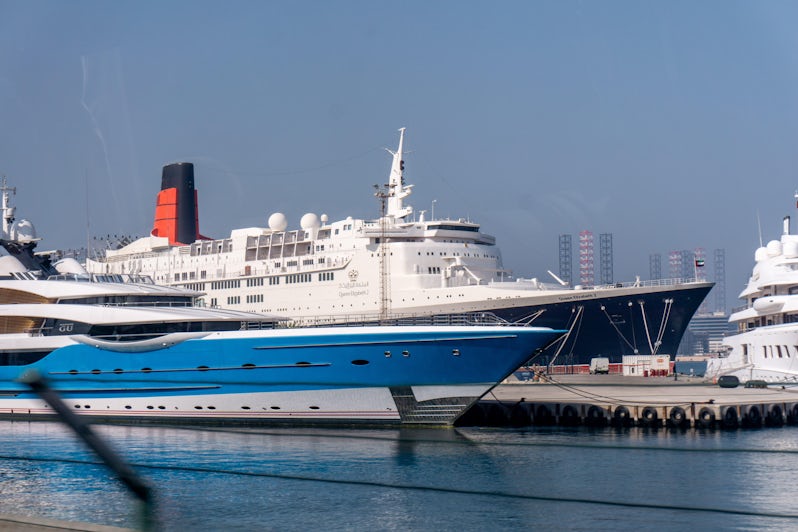 Cunard's former flagship, Queen Elizabeth 2, permanently moored in Dubai as a hotel ship (Photo: Aaron Saunders)